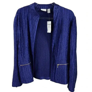 Chicos 2 Lg NWT Crinkle Shine Carbon Blue Jacket MSRP 119.00 Blazer Careerwear